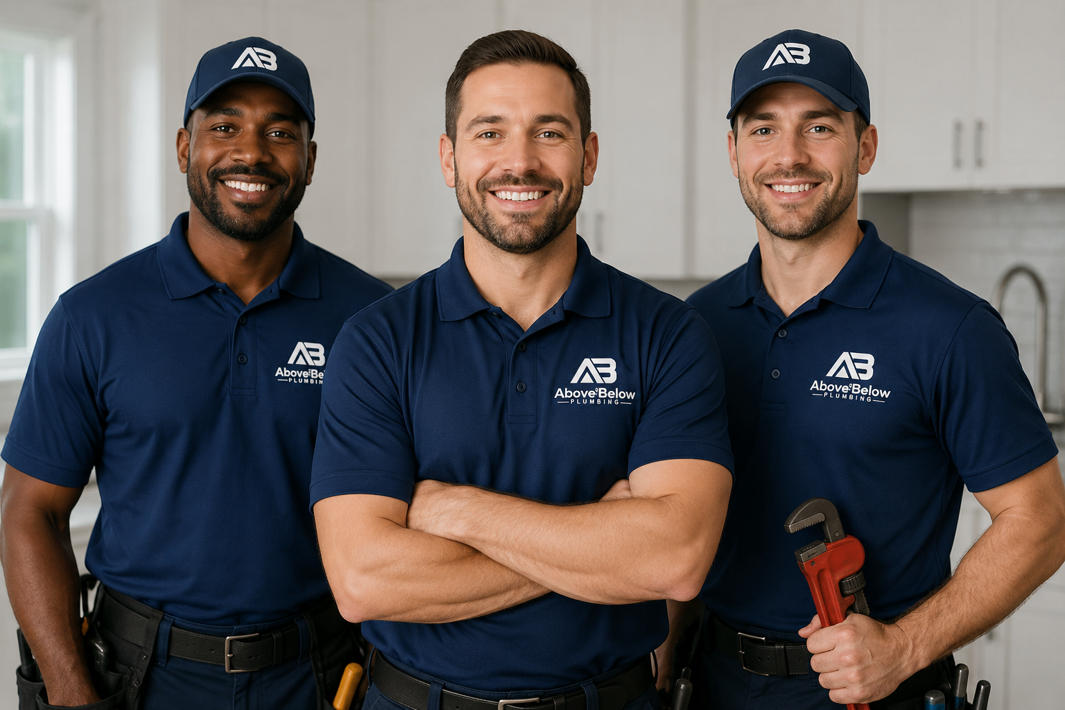 Above & Below plumbing team standing together in uniform