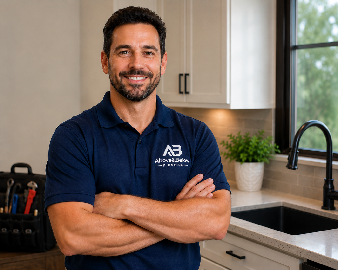 Above & Below plumber speaking with a homeowner