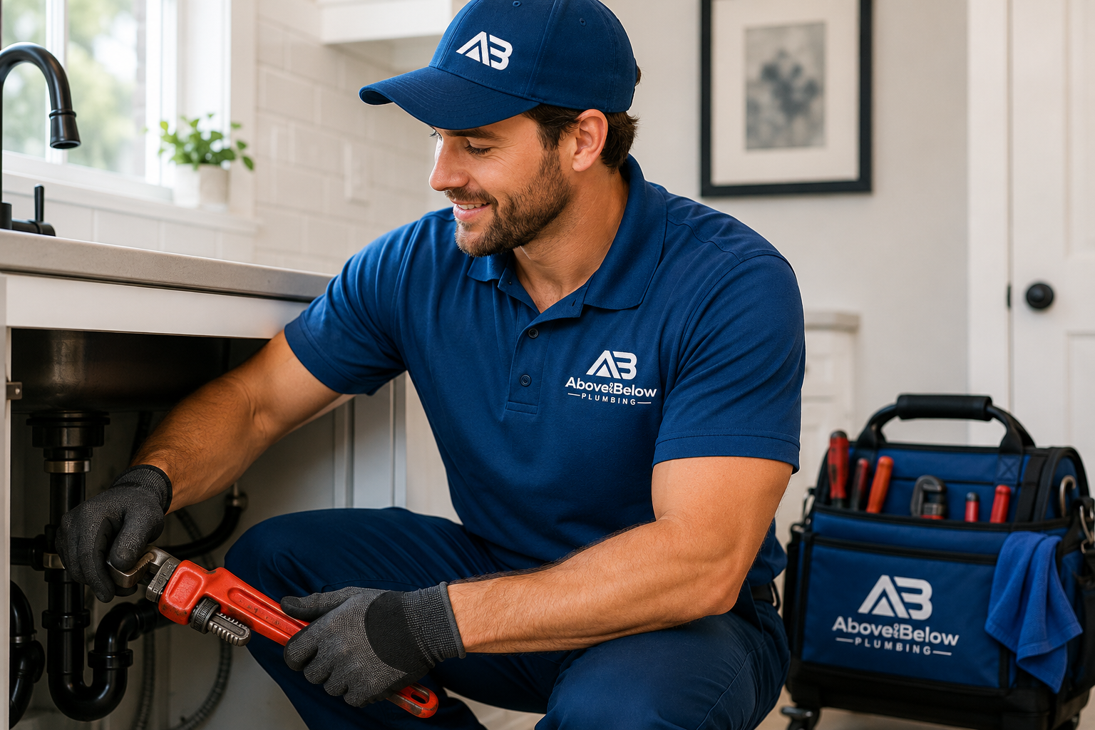 Above & Below plumber speaking with a homeowner