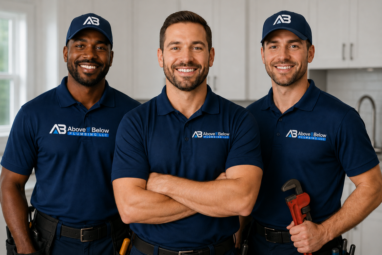 Above & Below plumbing team standing together in uniform